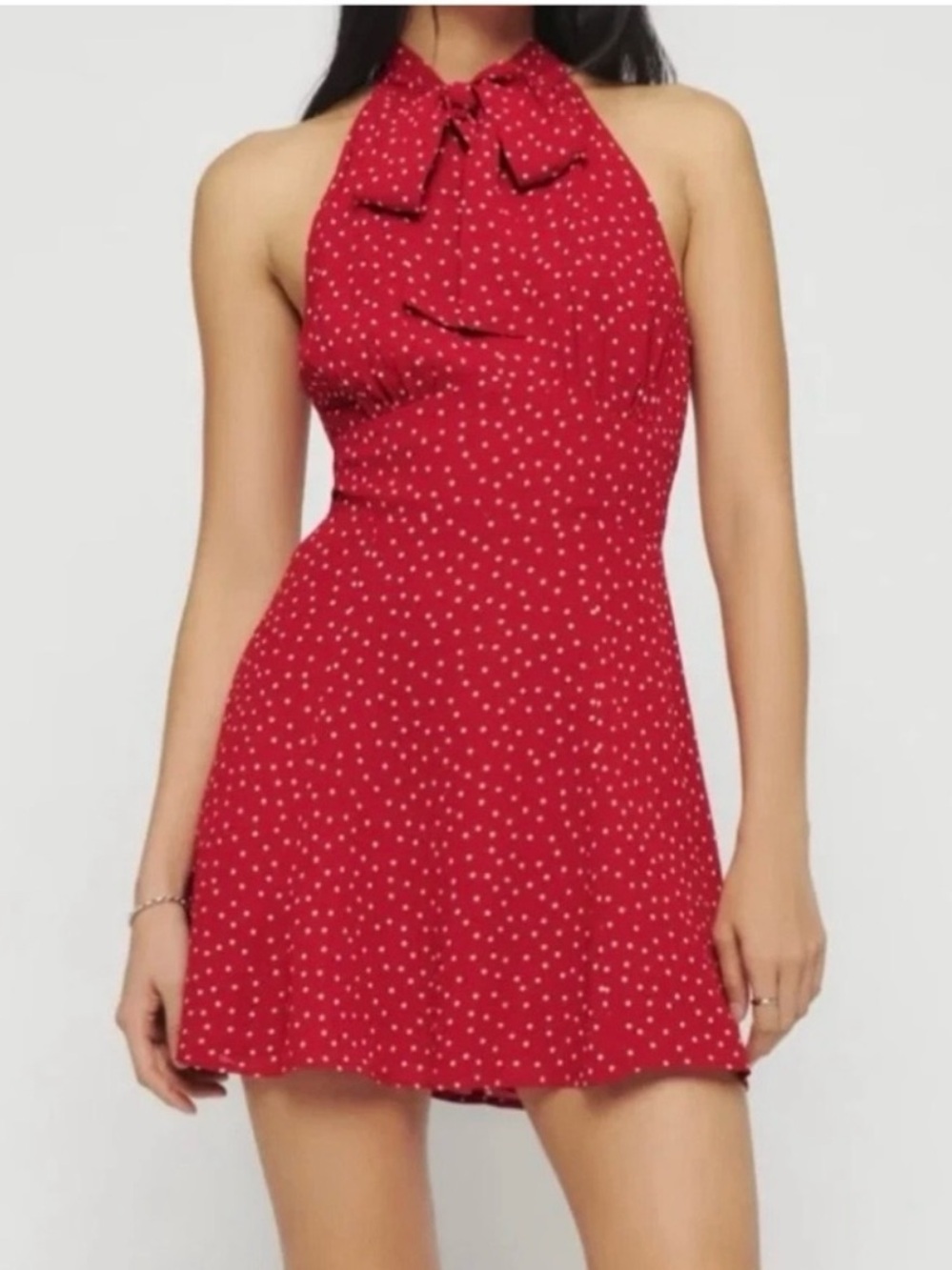 ⭐️Reformation Aylani Tie Neck Polka Dot Print Dress in Ditty Size 10⭐️